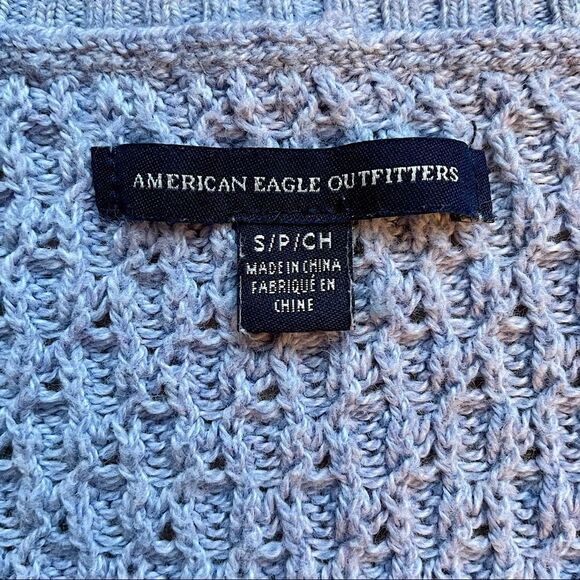 American Eagle Light Blue/Grey Knitted V-Neck Sweater - Picture 4 of 12